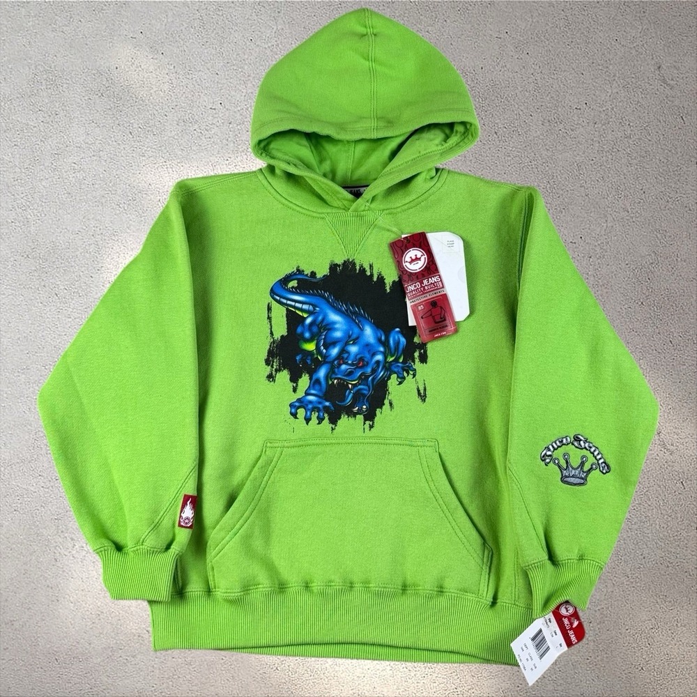 Vintage NWT JNCO Crocodile Hoodie Youth Large Green Skater Y2K NOS‎ 90s USA